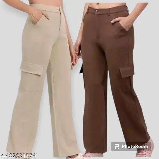 Women solid bell boutam cargo pants pack of 2 Girls casual bell boutam combo pants