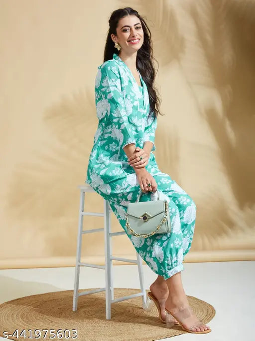 Women's Poly blend Floral Lace Co-Ord Set