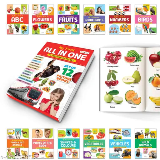 Essential Book Of All In One Box Set(Red Edition) : My First All in One Picture Library Box Educational picture books for toddlers Collection of 12 books