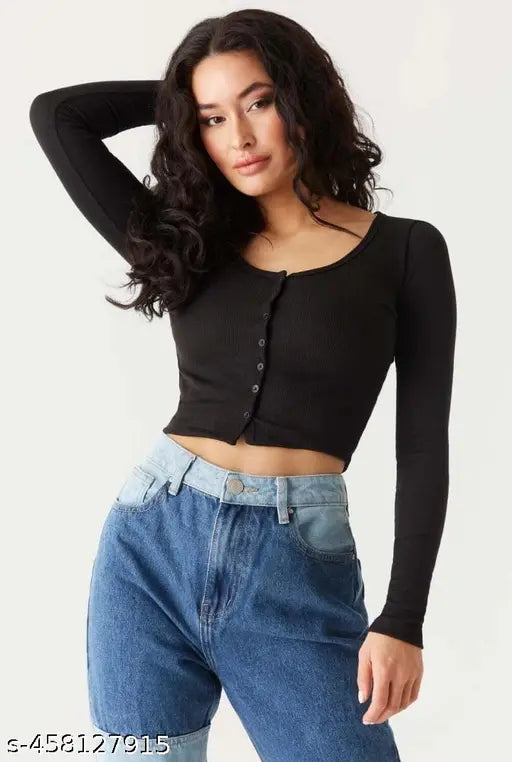 trendy botton top lycra fabric black