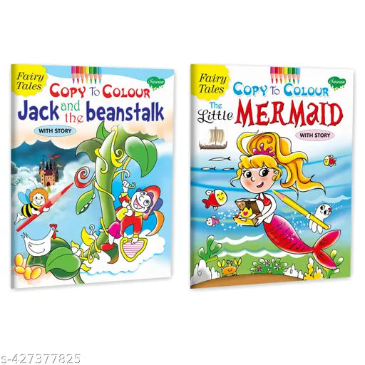 Fairy Tales Copy to Colour - Jack and the Beanstalk and Little Mermaid book for kids : children colouring book for kids Children Colouring Storybook Kids copy to colour books - Set of 2 books