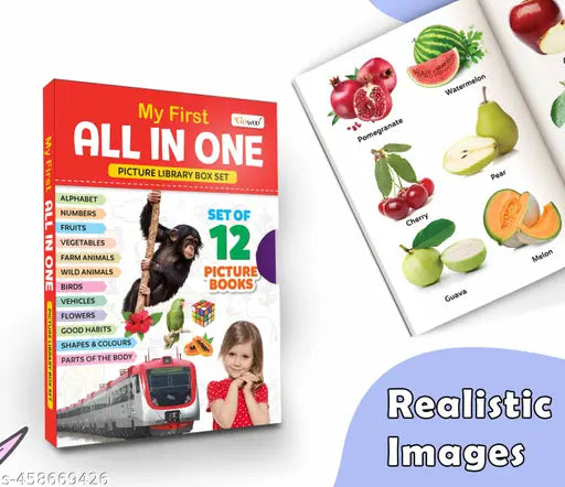 Children's educational book collection (Red Edition) : Kid's My First All in One Picture Library Box Learning book for preschoolers Educational picture books for toddlers Of 12 Books