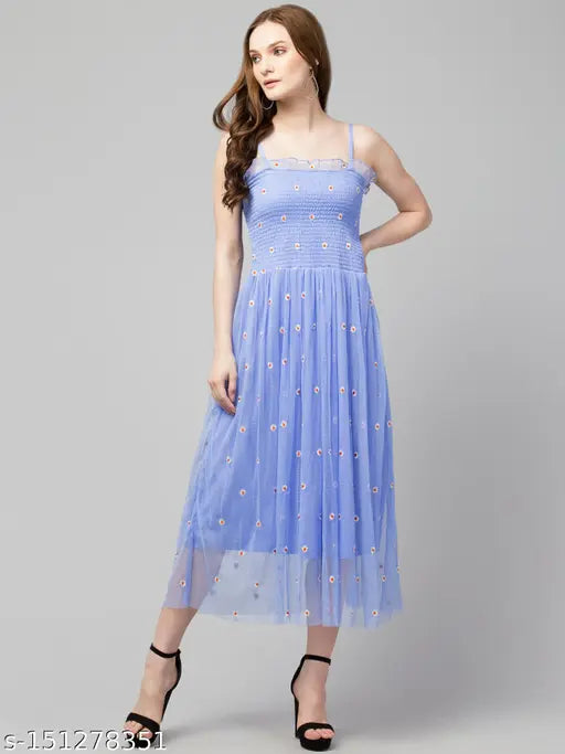 Classic Embroidered Daisy Floral Mesh Dress