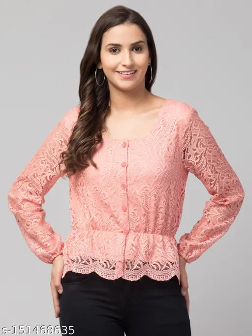 Bishop Sleeve Peplum Lace Top