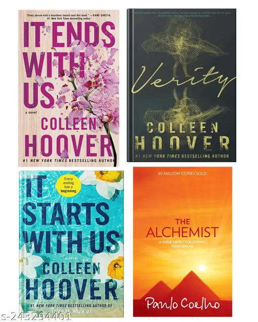 IT END WITH US BY COLLEEN HOOVER + IT STARTS WITH US BY COLLEEN HOOVER + VERITY BY COLLEEN HOOVER + THE ALCHEMIST BY PAULO COELHO
