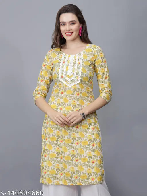 Women Floral Print Pure Cotton Straight Kurta