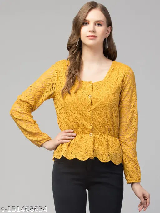 Bishop Sleeve Peplum Lace Top