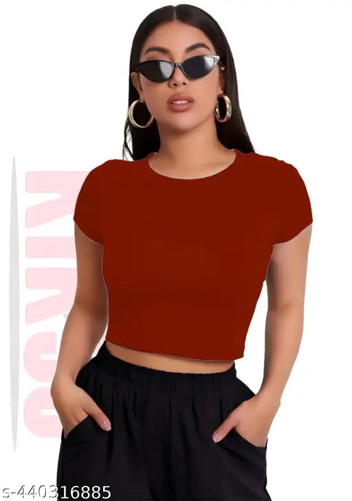 Round Neck Short Sleeve Fashionable Top For Woman