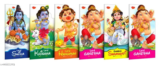 Lord Shiva Krishna Hanuman Ganesha Saraswati And Lakshmi In English : Die-cut shape books for children Mythological stories for kids God storybook - Pack of 6 Books