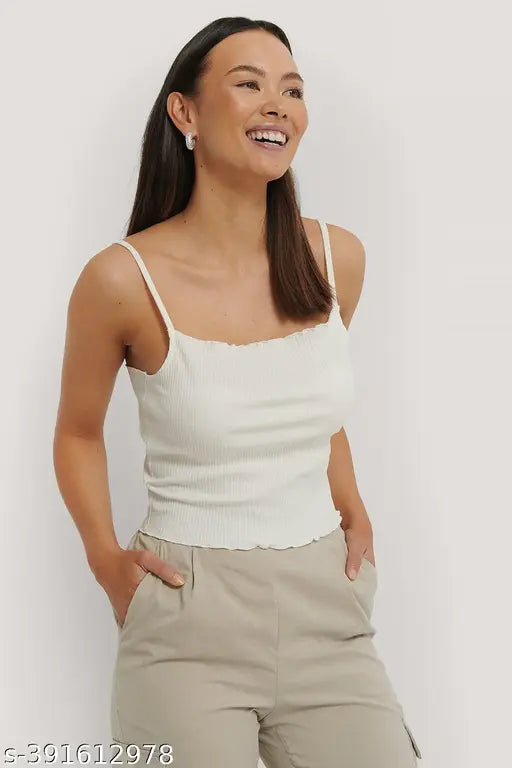 Redamancii Lettuce Trim Camisole Ribbed Top
