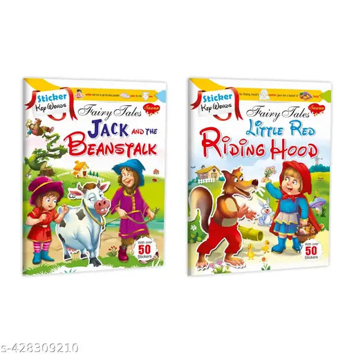 Jack and the Beanstalk and Little Red Riding Hood sticker activity book : Sticker activity book Fairy tale story book Kids fairy tale sticker book - Pack of 2 sticker book for kids.