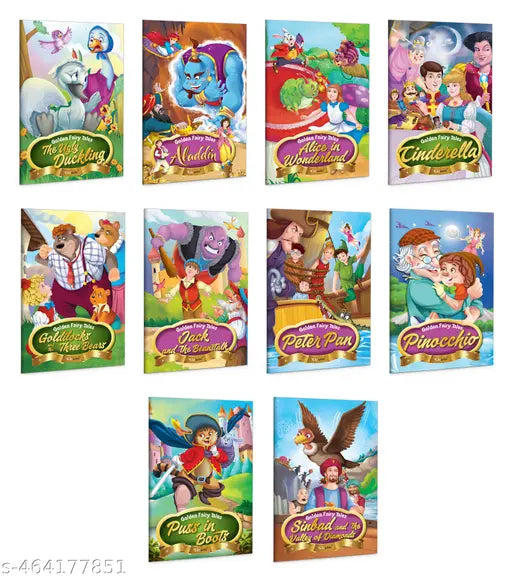 Golden Fairy Tales Collection : Timeless Adventures of Aladdin Alice Pinocchio Peter Pan and More - Classic Fairy Tales Children learning story book Toddlers bedtime books - Pack of 10 Books