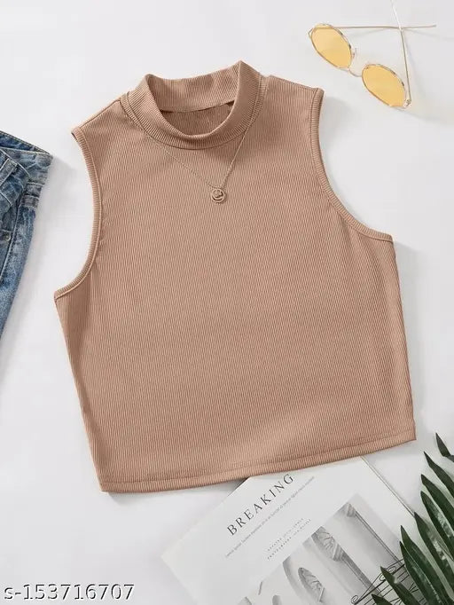 High Neck Sleeveless Ribbed Top