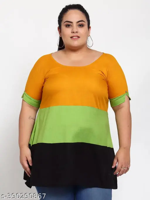 FAZZN Customizable Plus-Size Multi-Color Solid Rayon Boat Neck Half Sleeves Top