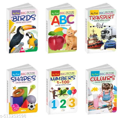 My First Big Picture Board Book ABC Numbers 1-100 Birds Transport and more : Toddler educational books Kids learning board books Fun picture books - Pack of 6 board books