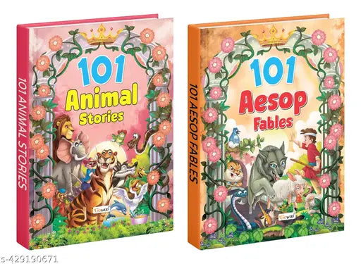 101 Animal Stories and 101 Aesop Fables (Ages 3-12) (Hardbound) : Children's adventure stories Educational fun learning book Story book for young readers Kids story book - Combo of 2 Story books