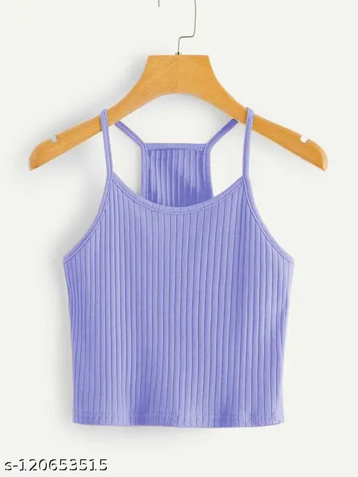 Round Neck Sleeveless Spaghetti Ribbed Crop Top