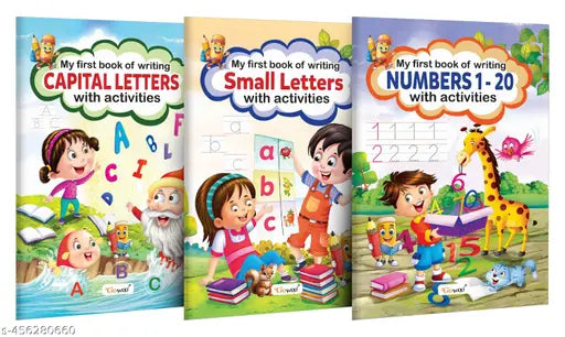 My First Book of Writing Capital Letters Small Letters and Numbers 1-20 with activities : Educational writing book Children's activity book Writing practice book for kids - Pack of 3 Writing Activity books
