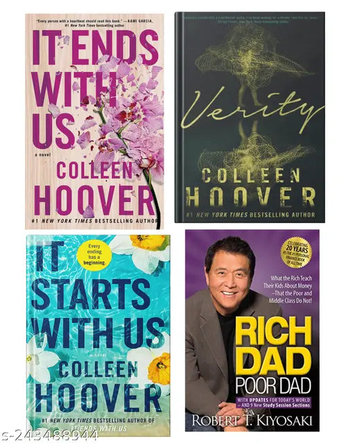 IT END WITH US BY COLLEEN HOOVER + IT STARTS WITH US BY COLLEEN HOOVER + VERITY BY COLLEEN HOOVER + RICH DAD POOR DAD BY ROBERT KIYOSAKI