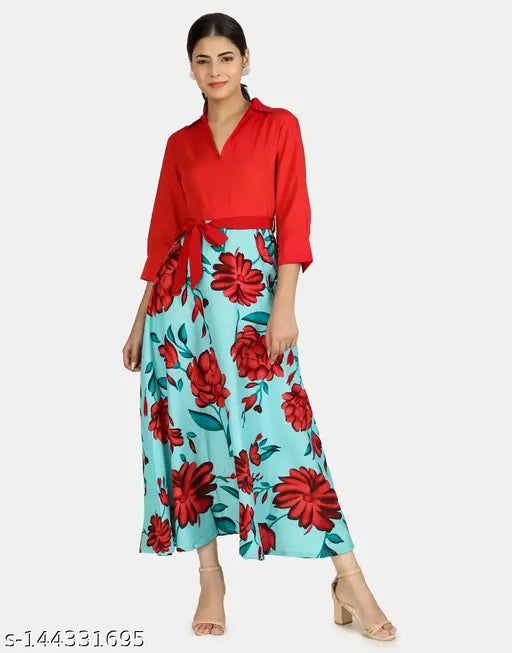 Nature craft Floral printed pink & green shirt dress for women