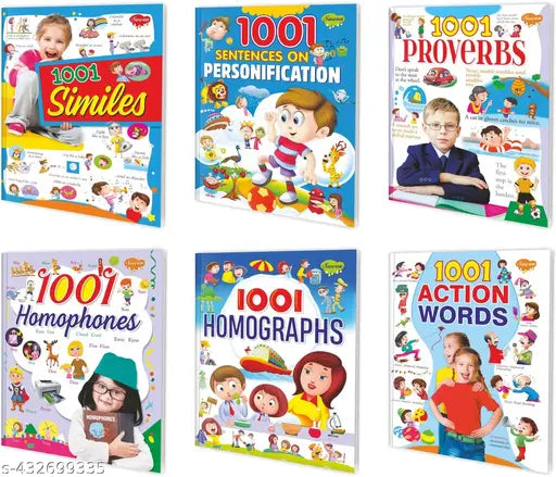 1001 Action Words Proverbs Homographs Homophones Similes and Sentences on Personification book for kids : Educational book for kids Kids learning book Grammar learning books - Pack of 6 book for kids.