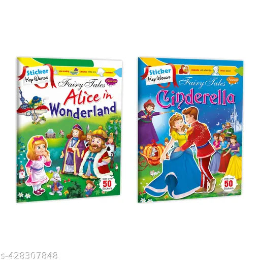 Alice in Wonderland and Cinderella sticker activity book : Fairy tale sticker activity book Kids fairy sticker book Learning book for kids - Pack of 2 sticker book for kids.