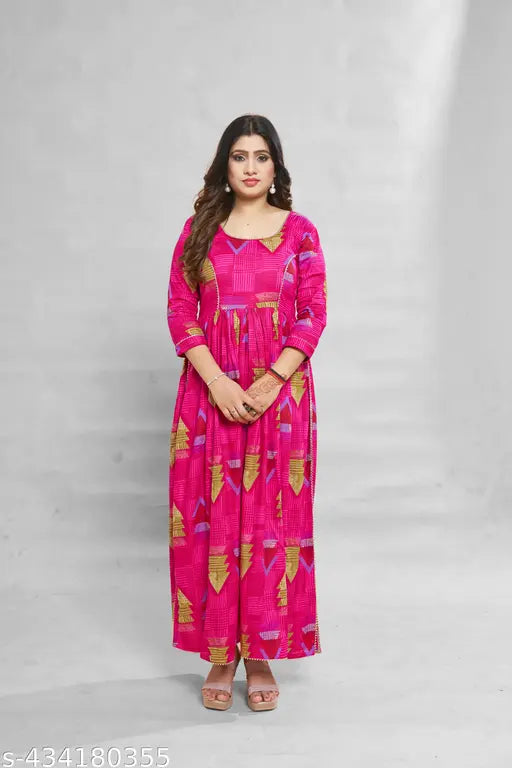 Ashima Designer Pink Color Geometric Print Naira Cutt Kruti