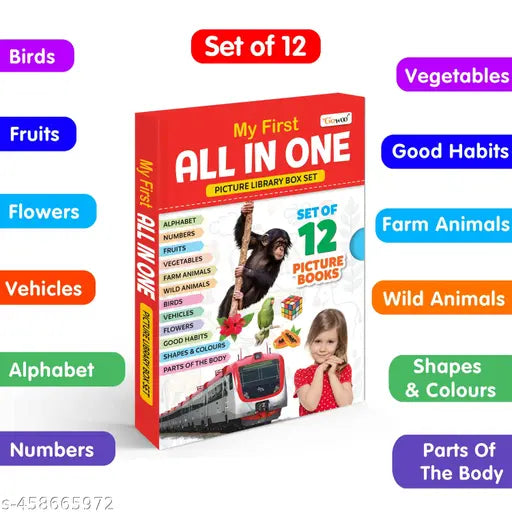 My First All in One Picture Library Box (Red Edition) : Learning book for kids Educational picture books for toddlers Collection of 12 books