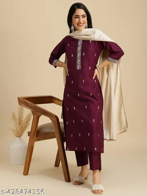 Women's Chinon Kurta Pant Dupatta Set