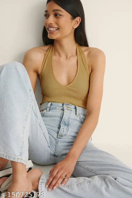 Halter Round Neck Sleeveless Ribbed Top