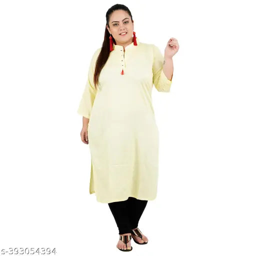 FAZZN Plus Size Yellow Collared Rayon Kurti with Three Quarter Sleeves and Free Customization