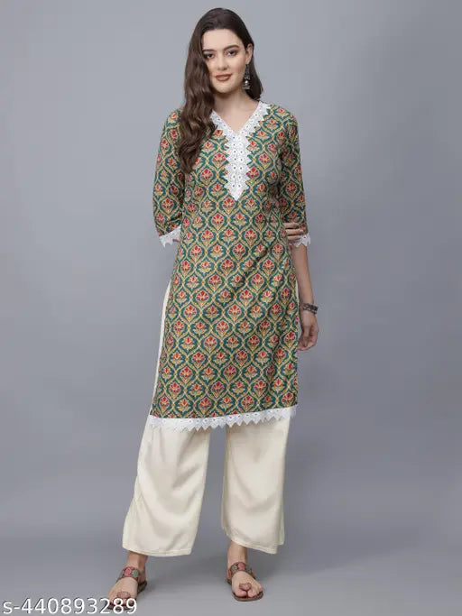 Women Floral Print Pure Cotton Straight Kurta