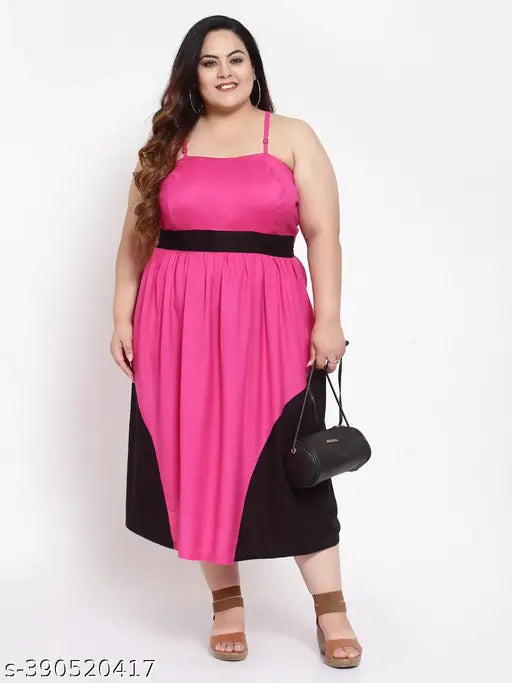 FAZZN Plus Size Pink Rayon Calf Length Spaghetti Strap Dress