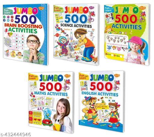 Jumbo 500 Activities Brain Boosting Maths Science and English Activities for kids : Learning activities for kids Fun-filled activities book Children learning book - Combo of 5 book for kids.