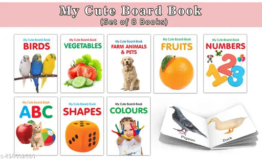 My Cute Board Book ABC Colours Birds Fruits Farm Animals & Pets Vegetables Shapes and Numbers : Baby board books Educational Picture Books for Toddlers - Set of 8 books
