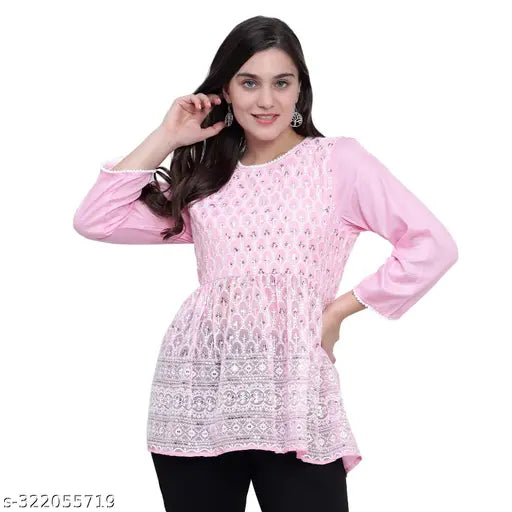Nature Craft Pink Georgette embroidered Women Tops