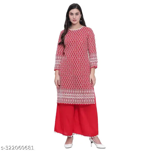 Nature Craft Red GEORGETTE embroidered Women Kurti With Palazzo