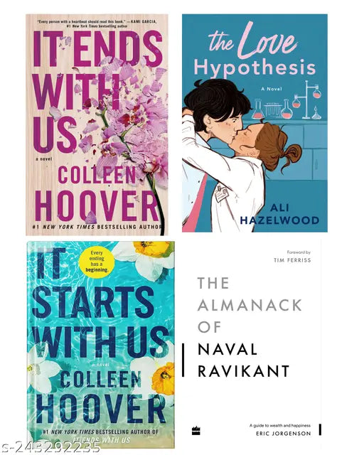 IT END WITH US BY COLLEEN HOOVER + IT STARTS WITH US BY COLLEEN HOOVER + THE LOVE HYPOTHESIS BY ALI HAZELWOOD + THE ALMANACK OF NAVAL RAVIKANT BY ERIC JORGENSON