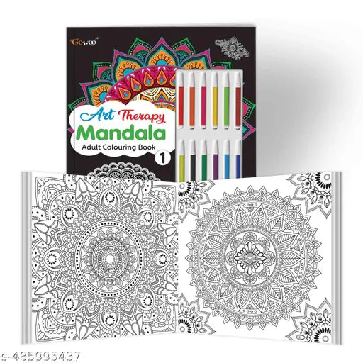 Stress Relief Mandalas :- Art Therapy Mandala Adult Colouring Book 1 : Coloring Book with 12 Colorful Sketch Pens and Tear-Out Pages Offering a Calm and Enjoyable Relaxation and Mindfulness