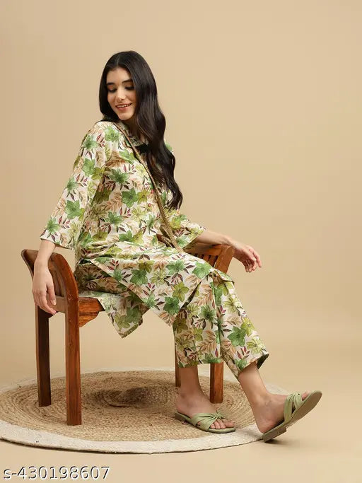 J Turritopsis Women's Poly Cotton Printed Kurta with Pant Co-ords Set