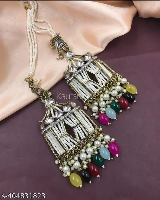 Indian Joharibazar Gold Plated Kundan Ethnic Earrings Jhumka Jewelry Polki Set a