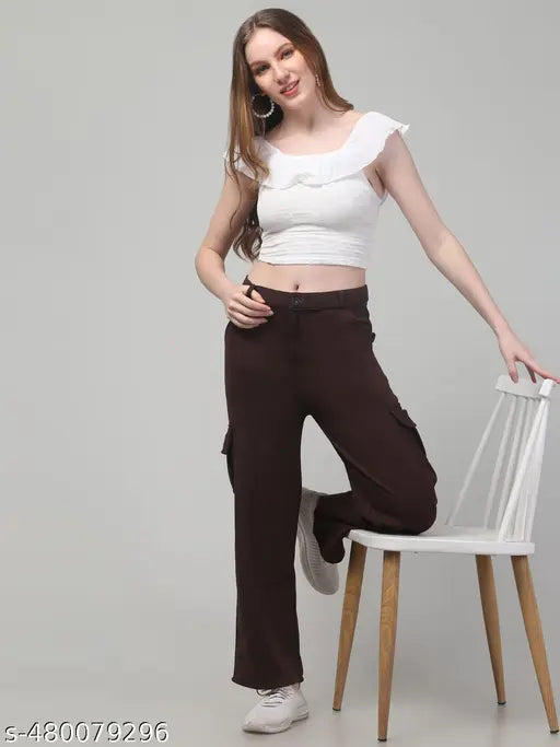 solid formal Korean Straight Fit Baggy bell bottom ribbed Wide Leg Bootcut trousers for women and girls -