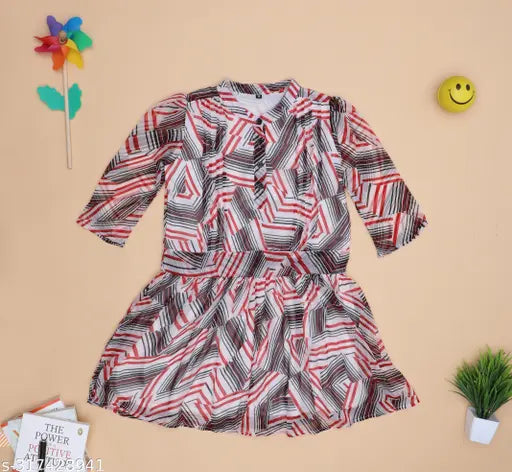 Nature Craft Multicolor GeorgetteFloral Half Sleeve Round Neck knee Length Kids Dress