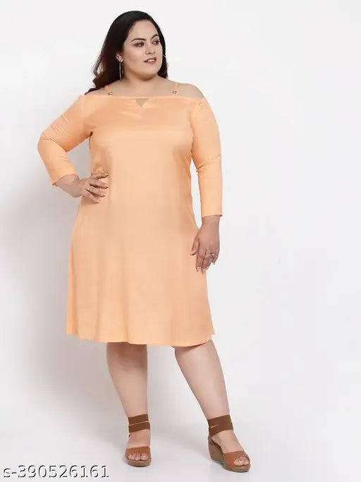 FAZZN Plus Size Peach Rayon Dress with Spaghati Straps