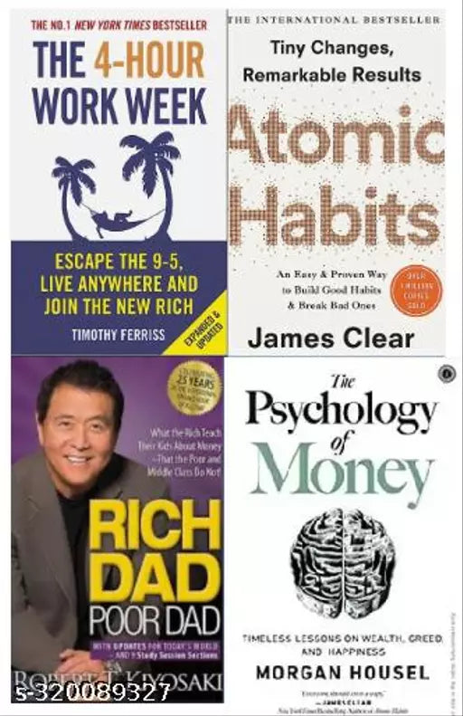 Rich dad poor dad + Atomic habits + The 4 hour work week + Phychology Of moneyy(SET OF 4 BOOKS)