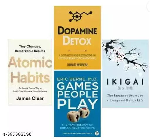 Atomic Habits + Dopamine Ditox + Games People Play + Ikigai English Paperback ( Berne Eric James Clear Garcia Hector Thibaut Meurisse)