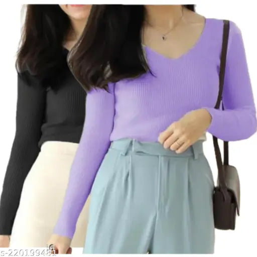 V Neck Combo Full Sleeve Premium Top
