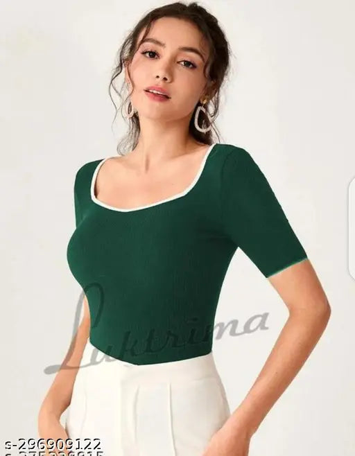 Deepneck Contrast Short Sleeve top