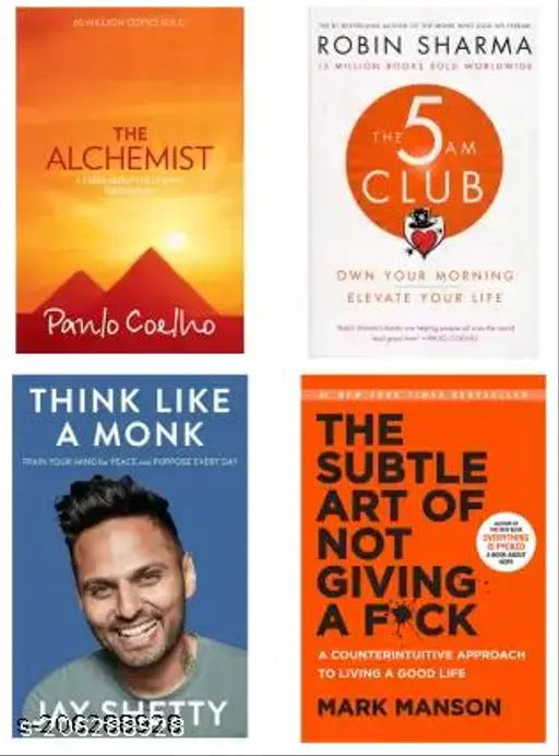 4 Book Combo: Alheemist + 5AM Clubb+ Thiink Likke AMonkk+ Subtlee Art (Paperback Paulo Coelho Robin Sharma Jay Shetty Mark Manson)