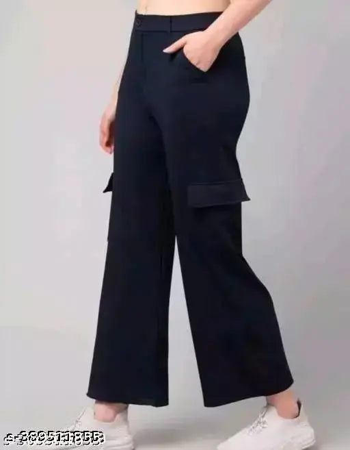 Women Premium Cotton Wide Leg 4 Pocket Cargos/Trousers - Relaxed Fit Cargo Pants with Insert Pockets